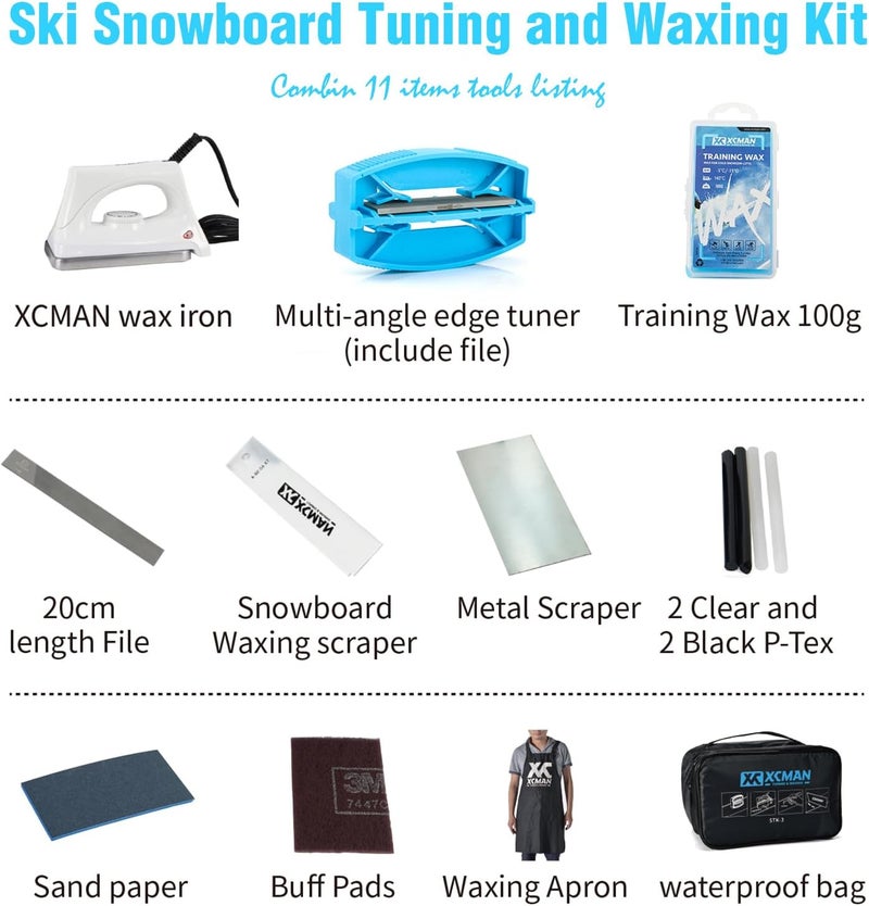 XCMAN Complete Ski Snowboard Tuning and Waxing Kit with Waxing Iron,Universal Wax,Edge Tuner,Brush,Wax Scraper,Ptex - Image 5